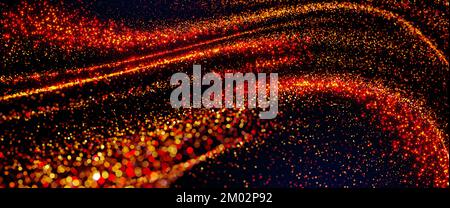 3d illustrazione delle particelle incandescenti con profondità di campo e bokeh. Griglia di superficie astratta. Foto Stock