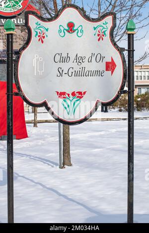 Benvenuto a Saint-Guillaume segno a Saint-Guillaume, Quebec, Canada Foto Stock