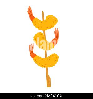Tempura fritto ebi. Yakitori di gamberi. Adatto per decorazioni, adesivi, icone e altri. Illustrazione Vettoriale