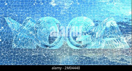 L'iscrizione YOGA dall'acqua fusa sotto il ghiaccio. Un'ottima illustrazione per pubblicazioni su soggetti isoterici. rendering 3d. Foto Stock