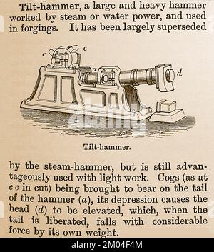 Un'illustrazione del dizionario del 19th° secolo che descrive un MARTELLO BASCULANTE Foto Stock