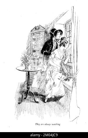 Sono sempre a guardare da ' Quality Street, una commedia in quattro atti ' di James Matthew Barrie, illustrato da Hugh Thomson, Pubblicazione data 1913 Editore London Hodder & Stoughton Quality Street è una commedia in quattro atti di J. M. Barrie, scritto prima del suo più famoso lavoro Peter Pan. La storia riguarda due suore che iniziano una scuola 'per bambini genteel'. Foto Stock