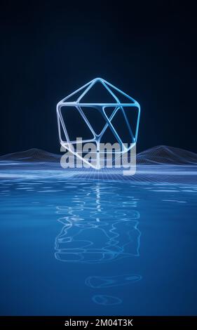 Spazio digitale con cornice geometrica, rendering 3D. Disegno digitale. Foto Stock