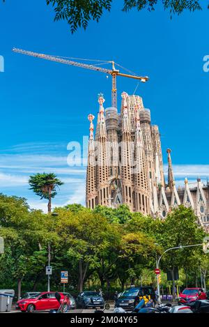 Basilica la Sagrada Familia in fase di ristrutturazione 2022, Barcellona, Catalogna, Spagna, Europa Foto Stock