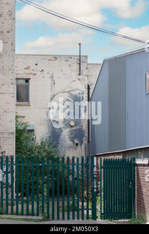 La ragazza con il dipinto a parete del timpano traforato di Banksy , Hanover Place, bristol Foto Stock