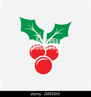 Icona di bacche agrifoglio di Natale. Elemento di design delle bacche di Natale. icona berry. Illustrazione vettoriale Illustrazione Vettoriale