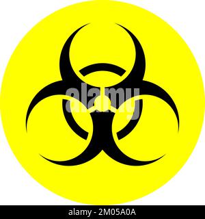 Cartello di avvertimento rotondo nero e giallo con l'icona di pericolo biologico o simbolo di rischio biologico in un cerchio. Immagine vettoriale. Illustrazione Vettoriale