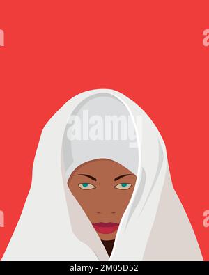 illustrazione vettoriale del ritratto di una giovane afro-americana con un velo bianco sulla testa Illustrazione Vettoriale