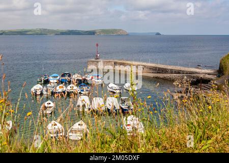 Il piccolo porto di Portscatho, Gerrans Bay, Roseland Peninsula, Cornovaglia, Regno Unito Foto Stock