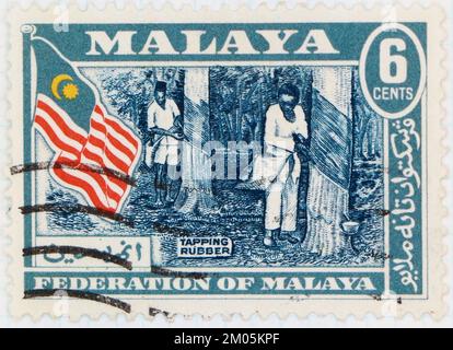 Foto di un francobollo della Federazione di Malaya Tapping gomma Definitives serie 1957 Foto Stock