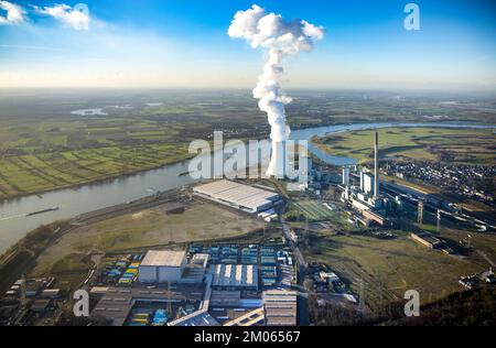 Vista aerea, cantiere logport VI con vapore STEAG impianto combinato di riscaldamento e di energia elettrica Walsum nel distretto di Alt-Walsum a Duisburg, Ruhr sono Foto Stock