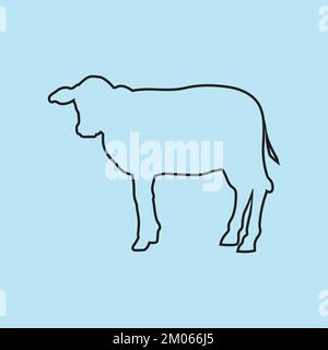 Disegno vettoriale grafico di contorno Cow con uno sfondo di cielo Illustrazione Vettoriale