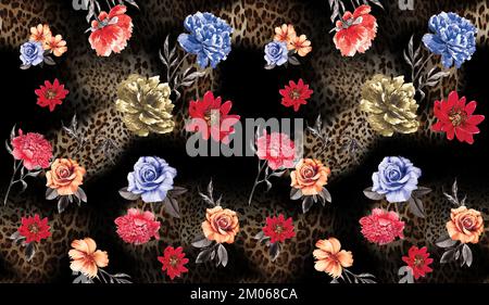 Motivo floreale senza cuciture su animali sfondo pelle pronto per stampe tessili. Foto Stock