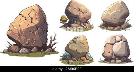 Cartoni animati vettoriali grandi rocce e pietre set, 2D gioco asset Illustrazione Vettoriale