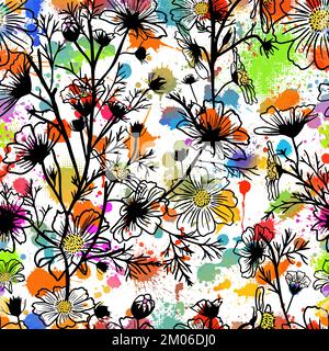 Sfondo vintage con fiori e fiori. Illustrazione vettoriale. Illustrazione vettoriale Illustrazione Vettoriale