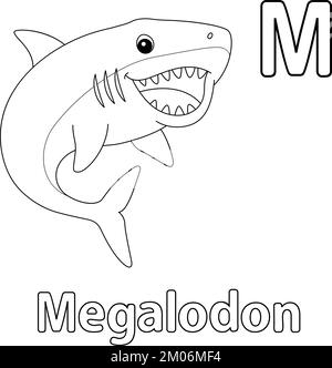 Megalodon Alphabet ABC colorazione isolata pagina M Illustrazione Vettoriale