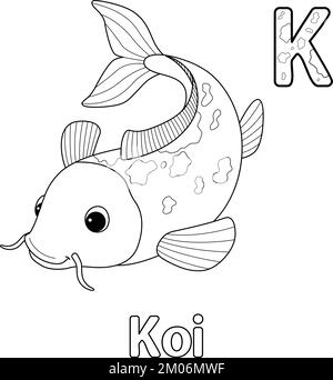 Koi Animal Alphabet ABC colorazione isolata pagina K Illustrazione Vettoriale