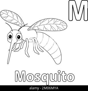 Mosquito Alphabet ABC colorazione isolata pagina M Illustrazione Vettoriale