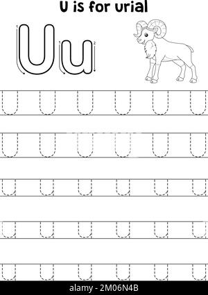 Urial Animal Tracing Letter ABC Coloring pagina U Illustrazione Vettoriale