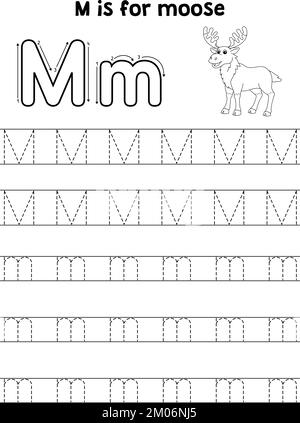 Moose Animal Tracing Letter ABC Coloring pagina M Illustrazione Vettoriale
