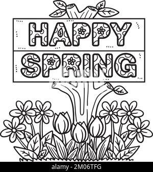 Happy Spring Banner pagina da colorare isolata Illustrazione Vettoriale