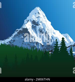 Monte ama Dablam e boschi, illustrazione vettore di montagna Illustrazione Vettoriale