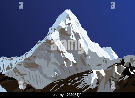 Monte ama Dablam montagna vettore illustrazione paesaggio montagne himalayas Illustrazione Vettoriale