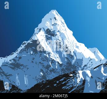 Monte ama Dablam montagna vettore illustrazione paesaggio montagne himalayas Illustrazione Vettoriale
