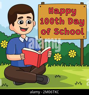 100th° giorno di studente con libro colorato Illustrazione Vettoriale