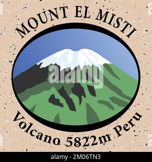 Vulcano El misti, bellissimo monte vicino Arequipa città in Perù. Logo di illustrazione vettoriale Illustrazione Vettoriale