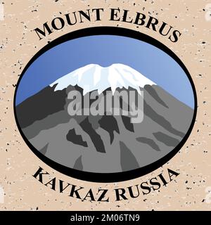 Monte Elbrus, il monte più alto d'Europa, la Russia e le montagne del Caucaso. Logo di illustrazione vettoriale Illustrazione Vettoriale