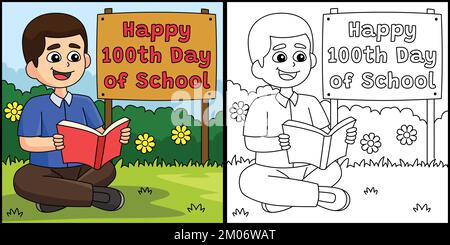 100th° giorno dello studente scolastico con illustrazione del libro Illustrazione Vettoriale
