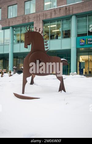 Scultura a cavallo in metallo su Grande-Allee Est. A Quebec City, Quebec, Canada Foto Stock