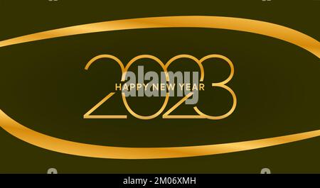 Felice anno nuovo 2023, nuovo anno 2023 stili di testo, 2023 testo in oro scrittura, felice anno nuovo banner e post design Illustrazione Vettoriale