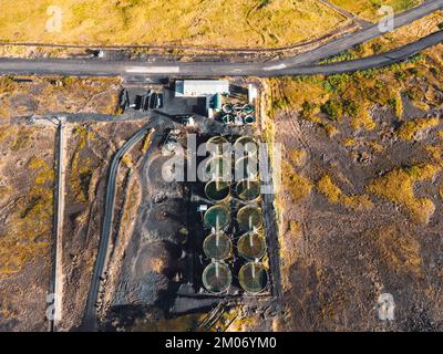 Impianto di trattamento delle acque reflue da qualche parte dall'alto in Islanda Foto Stock