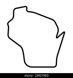 Stato del Wisconsin degli Stati Uniti d'America, USA. Mappa semplificata con contorni neri spessi con angoli arrotondati. Illustrazione semplice del vettore piatto Illustrazione Vettoriale