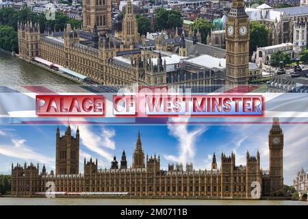Il Palazzo di Westminster a Londra è il luogo dove si trovano le due case del Parlamento britannico (la Camera dei Lord e la Camera dei Comuni). Foto Stock
