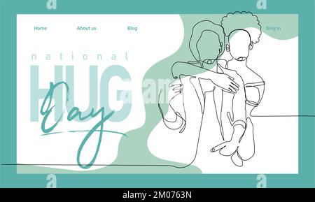 Profilo disegnato a mano singola continuo di banner Web o landing page con un concetto abbraccio giorno e felice rapporto di famiglia. Illustrazione vettoriale a colori. Illustrazione vettoriale Illustrazione Vettoriale