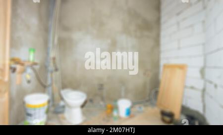 Costruzione interna di un nuovo progetto di casa con pareti di sfondo luminoso. Scale in stanza vuota. Sfocato e Blured stanza vuota luminosa senza Foto Stock