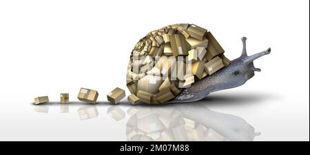 Consegna lenta del pacco e invio ritardato dei pacchi o ritardo del problema logistico e ritardo della spedizione come un gruppo di caselle postali sagomate come una lumaca Foto Stock