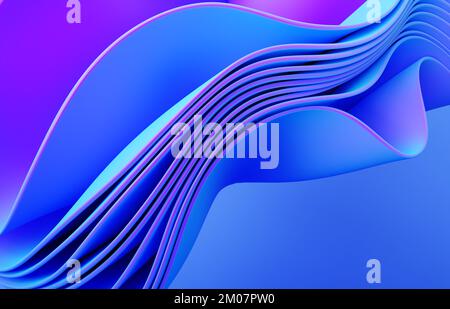 Astratto moderno neon, blu, viola sfondo con ruffa, tessuto piegato Foto Stock