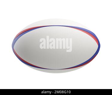 Una palla rugby bianca testurizzata con elementi di design colorati su uno sfondo isolato - rendering 3D Foto Stock
