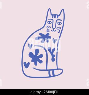 Gatto artistico in stile vintage retrò Illustrazione Vettoriale