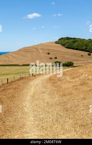 Camminando lungo il sentiero della costa sud-occidentale vicino al villaggio di Abbotsbury Foto Stock