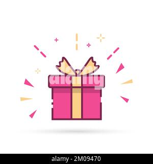 Confezione regalo a sorpresa. Confezione regalo per le feste legata al nastro. Illustrazione del vettore isolato Illustrazione Vettoriale