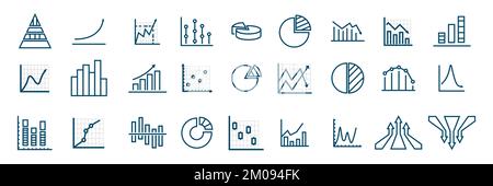 Set di icone statistiche e righe di diagramma. Icone infografiche aziendali. Illustrazione vettoriale isolata Illustrazione Vettoriale