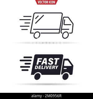 Spedizione veloce linea di camion di carico e icona piatta. Illustrazione vettoriale isolata per applicazioni e siti Web. Illustrazione Vettoriale