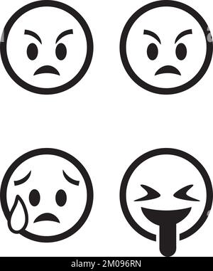 Un simpatico emoticon bianco e nero su sfondo bianco Illustrazione Vettoriale