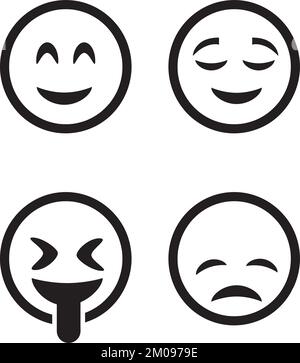 Un simpatico emoticon bianco e nero su sfondo bianco Illustrazione Vettoriale