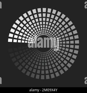 cerchi tratteggiati concentrici. forme geometriche rettangolari con scala di grigi diversa. tunnel astratto. sfondo vettoriale. Illustrazione Vettoriale